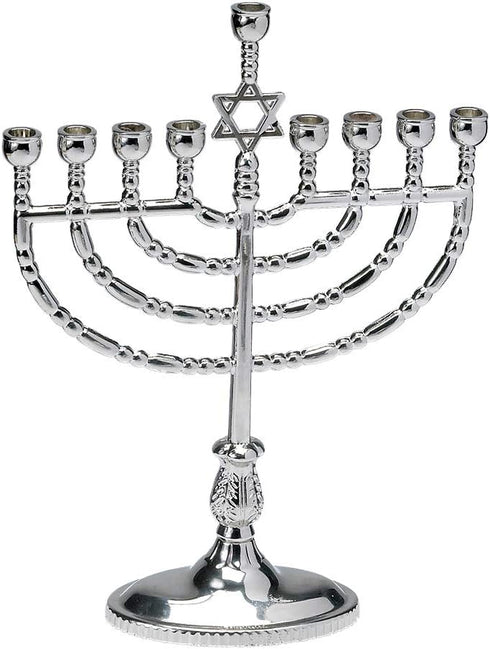 Rite Lite Hanukkah Silver Menorah - Modern & Polished Chanukah Decorations for Jewish Holiday Party Favors