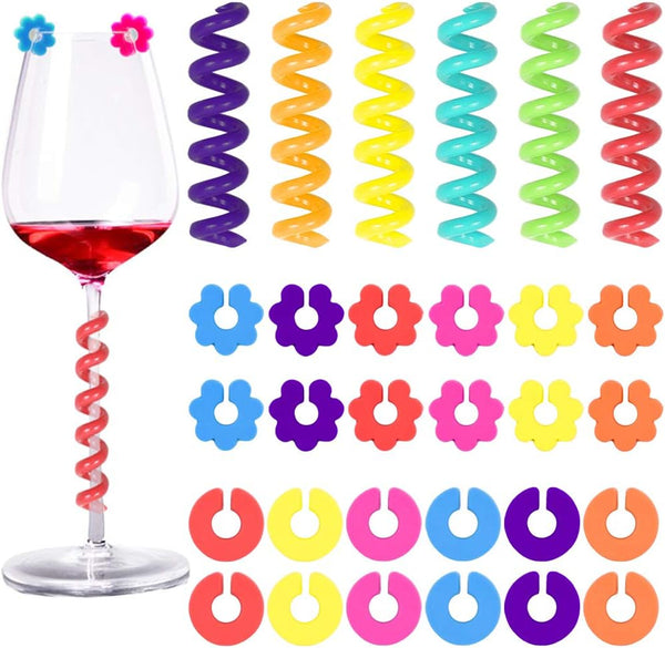 Jolbndcv 30 Pcs Silicone Drink Markers, Wine Glass Charms for Champagne Flutes, Cocktails, Martinis, 3 Shapes