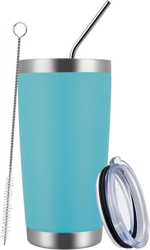 MEWAY 20oz Tumbler Cup - Double Wall Vacuum Insulated Travel Mug Bulk, Stainless Steel with Lid and Straw, Light Blue