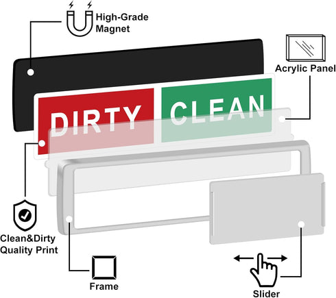 KitchenTour Clean Dirty Magnet for Dishwasher, Super Strong Non-Scratch Magnetic Silver Indicator Sign