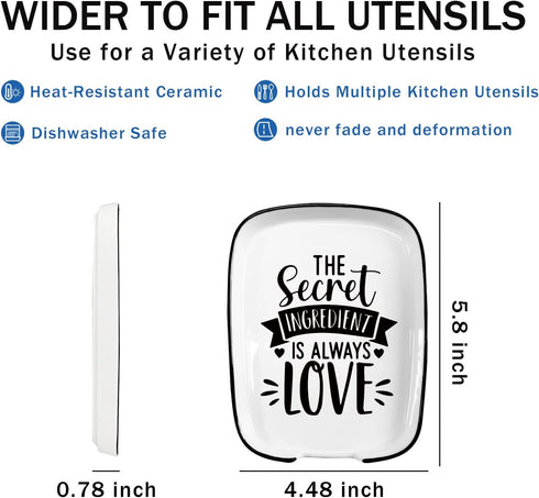 Ceramic Spoon Rest, The Secret Ingredient is Always Love, Functional Kitchenware for Countertop or Stove Top