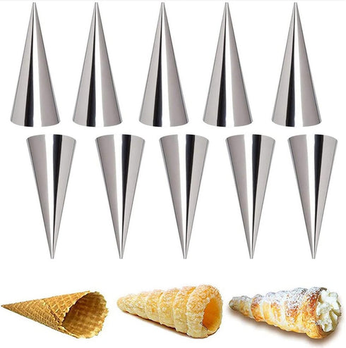 10 Pieces Pastry Cream Horn Molds, Stainless Steel Cannoli Tubes, 5 Inch Large Size Croissant Mold