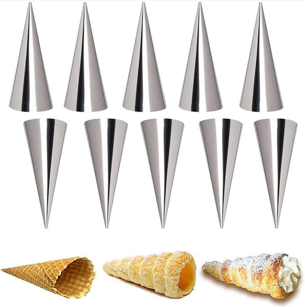 10 Pieces Pastry Cream Horn Molds, Stainless Steel Cannoli Tubes, 5 Inch Large Size Croissant Mold