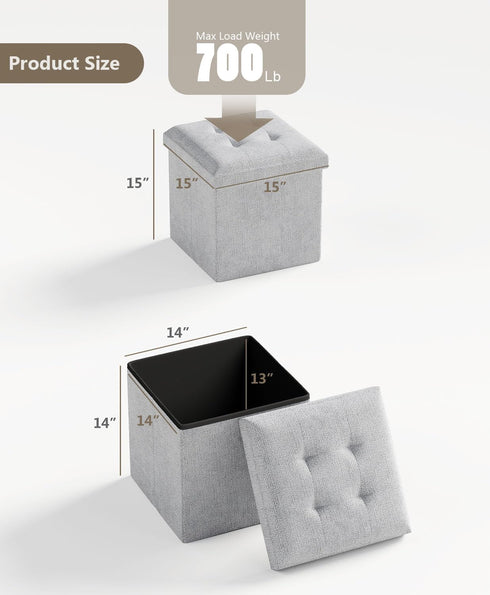 300 lbs 15 Inches) OS MOTOR Folding Storage Ottoman Bench, Multi-Functional Ottoman Foot Rest, End of Bed Bench