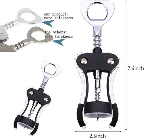 Foho Wine Opener, Multifunctional Wing Corkscrew for Wine and Beer Bottles, Luxury Waiter Corkscrew Set, Black