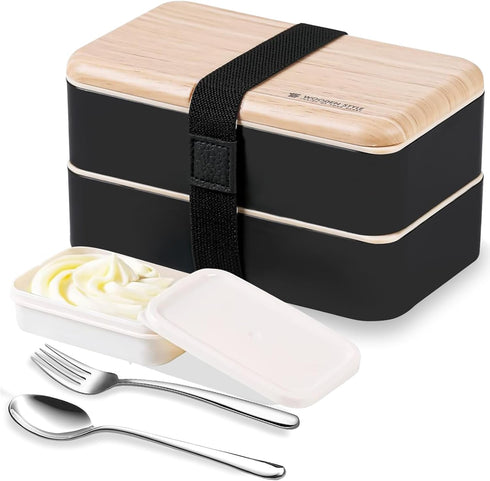Original Bento Box Lunch Box, Japanese Style 2 Layer Food Containers with Spoon and Fork Bundle, Salad Box for Men