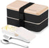 Original Bento Box Lunch Box, Japanese Style 2 Layer Food Containers with Spoon and Fork Bundle, Salad Box for Men