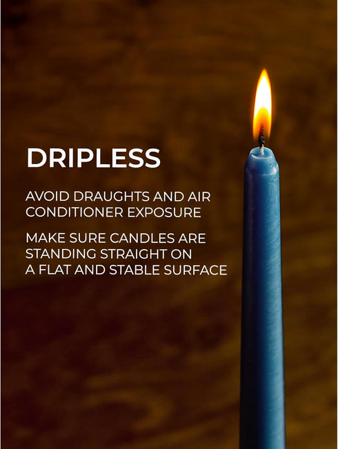CANDWAX 8 inch Dark Blue Tapered Candles - Set of 12 Dripless Dinner Candles