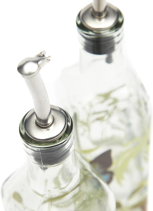 CEDAR HOME 17oz Olive Oil Bottle Set, Glass Dispenser with Stainless Steel Leak Proof Pourer Spout for Cooking or Salad