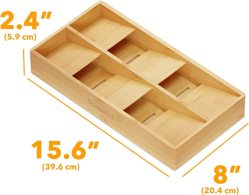 SpaceAid Bamboo Silverware Drawer Organizer: Kitchen Utensil Tray Holder with Labels, 6 Slots