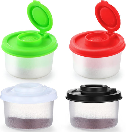 4 Pcs Mini Salt and Pepper Shakers Set, Plastic Pepper Shaker with Lid, Clear Spice Jars for Travel Camping Kitchen