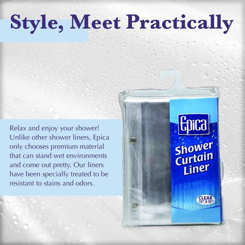 Epica Strongest Heavy-Duty Clear Vinyl Shower Curtain Liner - 72 inches x 72 inches