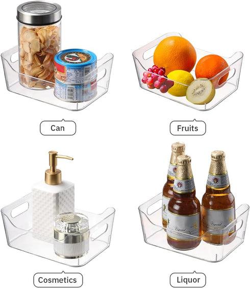 Small 4 Pack Clear Plastic Storage Bins, U-Shaped Organizer Containers with Handles for Kitchen, Bathroom, Office