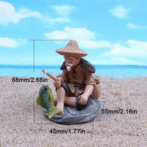 YXQ Mini Fisherman Figurines Statue Resin Sculpture for Fish Tank Bonsai Miniature Landscape Indoor Patio Ornaments