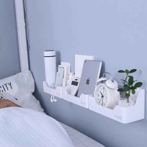 Bedside Shelf, Small Plastic Wall Mounted Adhesive Storage Caddy for Cell Phone, Glasses, Remote Control, Earphone