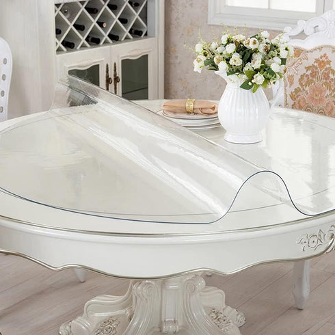 RostiKong 2pcs 16 Inch Diameter Round Clear Plastic Table Top Protector Wipeable Circle PVC Vinyl Tablecloth Cover