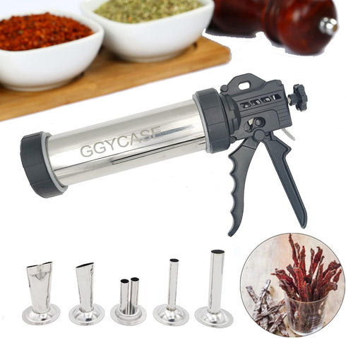 GGYCASE 5 Nozzles 3 Large Capacity Stainless Steel Jerky Gun Kits, Sausage Stuffer Machine, Meat Gun, Beef Jerky Maker
