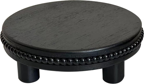 Farmhouse Beaded Wood Tray Risers for Display, 7.6” Wooden Decorative Tray for Kitchen Home Decor, Display Pedestal Stand for Countertop, Black Round Wood Riser for Soap Dish