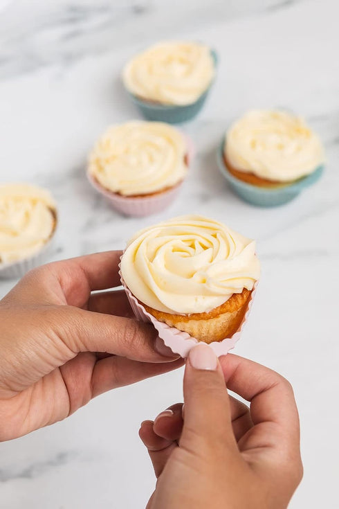 The Silicone Kitchen Reusable Silicone Baking Cup, Muffin Liners for Cupcakes, BPA Free, 24 Pack, Pink Gray Blue