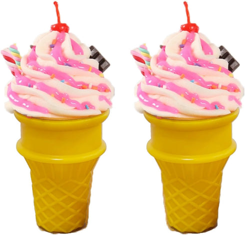 2PCS Realistic Fake Ice Cream Model Decor with Cherry Pink Sauce Sprinkles