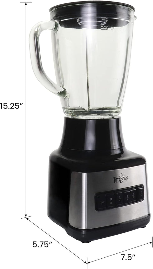 Total Chef 6-Speed Countertop Blender, 6 Cup Glass Jar, 500 W, Stainless Steel Blades, Auto-Clean Function