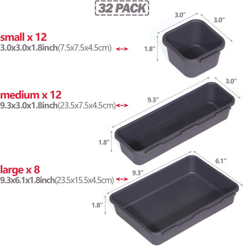 Set of 32 Interlocking Desk Drawer Organizer Tray Dividers, Plastic Storage Bins for Kitchen, Bathroom, Office