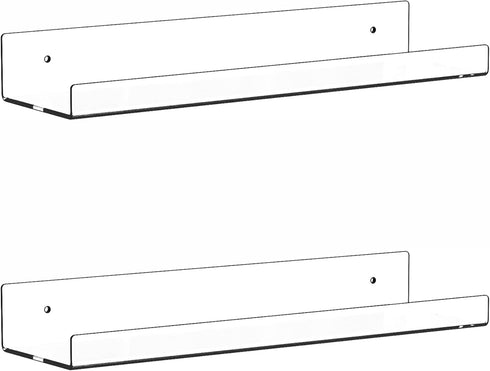 2 Pack Clear Acrylic Shelves for Wall with Adhesive,15 Inch No Drill