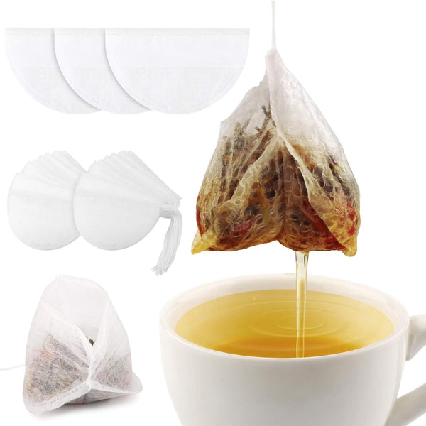 100Pcs 3D Ultra-Thin Corn Fiber Drawstring Tea Filter Bags, Disposable Empty Infuser Bags for Loose Leaf Tea
