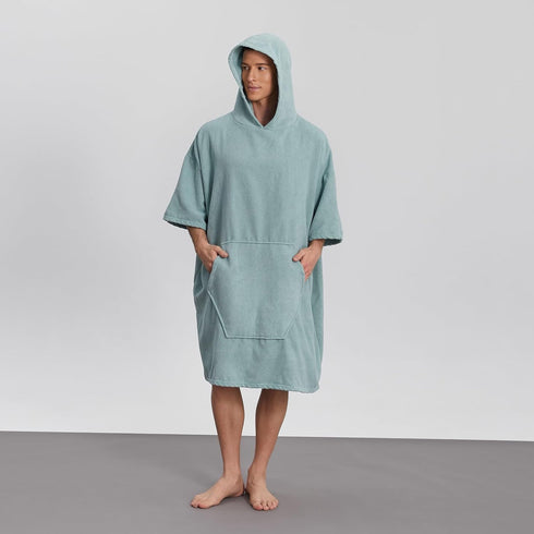 Swimmer Surf Poncho Hooded Towel for Adults Quick Dry Beach Changing Robe with Pockets, Unisex Swim Cover-Up, Grass