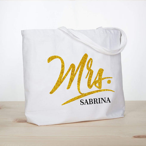 ELEGANTPARK Mrs Bag Personalized Gifts for Wedding Bachelorette Bridal Shower Engagement Party Monogrammed Tote Bags