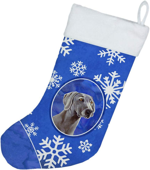 Caroline's Treasures LH9296-CS Weimaraner Winter Snowflakes Holiday Christmas Stocking, Fireplace Hanging Decor