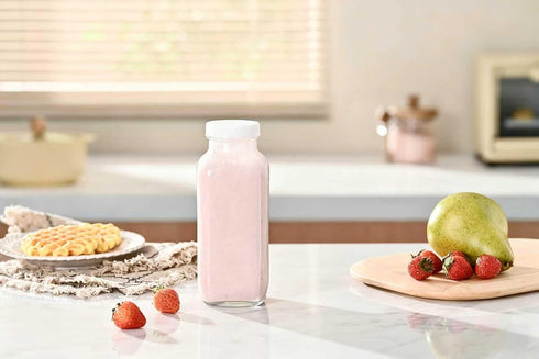 16.9 oz Fox Run Square Glass Milk Bottle, Leaf-Proof Juice and Creamer Container with Lid
