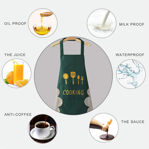 DILLMAN Women Kitchen Apron with Hand Wipe Pockets, Waterproof for Cooking and Baking, Big Pocket
