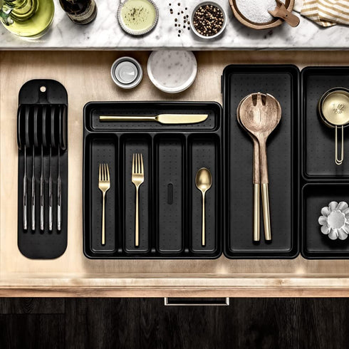 Madesmart Classic 5-Slot Knife Holder Storage Mat, Soft-Grip Kitchen Knife Block, Carbon
