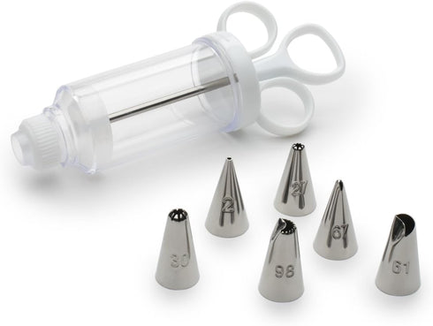 Fox Run Icing Syringe Decorating Set, Metallic, 7-Piece, 2.25 x 3 x 8 Inches