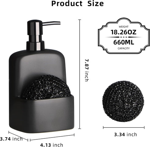 20oz Dish Soap Dispenser - Kitchen Soap Dispenser with Sponge Holder Matte Ceramic Soap Daddy Dispenser for Kitchen