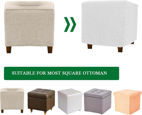 Lussenwert Ottoman Cover Square Stretch Knitted Jacquard Square Ottoman Cover Square Storage Ottoman Cover Thick