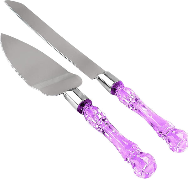 Cake Knife and Server Set, Acrylic Faux Crystal Handles for Wedding and Parties