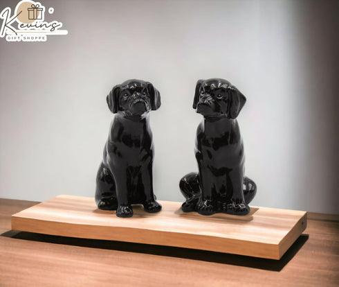 Fine Ceramic Black Labrador Dog Salt & Pepper Shakers Set, 3-3/4" H