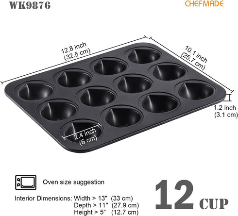 CHEFMADE Muffin Cake Pan, Nonstick 12 Cavity Chestnut-Shaped Bakeware by CHEFMADE