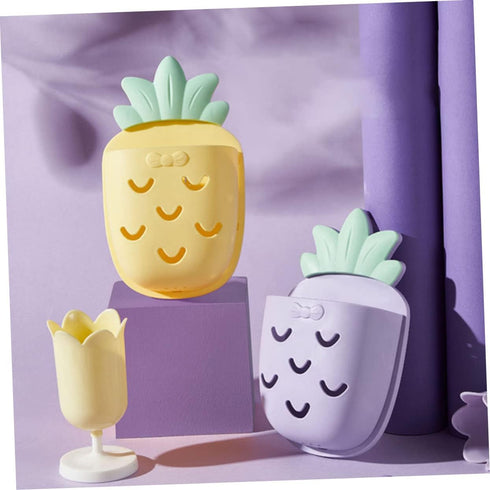 Hemoton 2 Pcs Wall Hanging Storage Basket Pineapple Bathroom Wall Organizer Toiletry Organizer Wall Mounted Toothbrush Holders Mobile Phone Stand Cable Holders Plastic Cosmetic Penholder by Hemoton