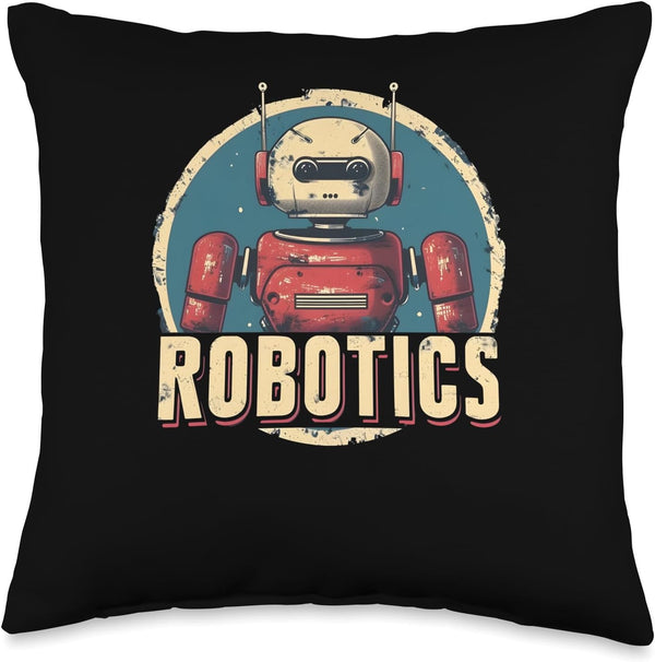 Vintage Throw Pillow - Retro Robotics Engineer Robot