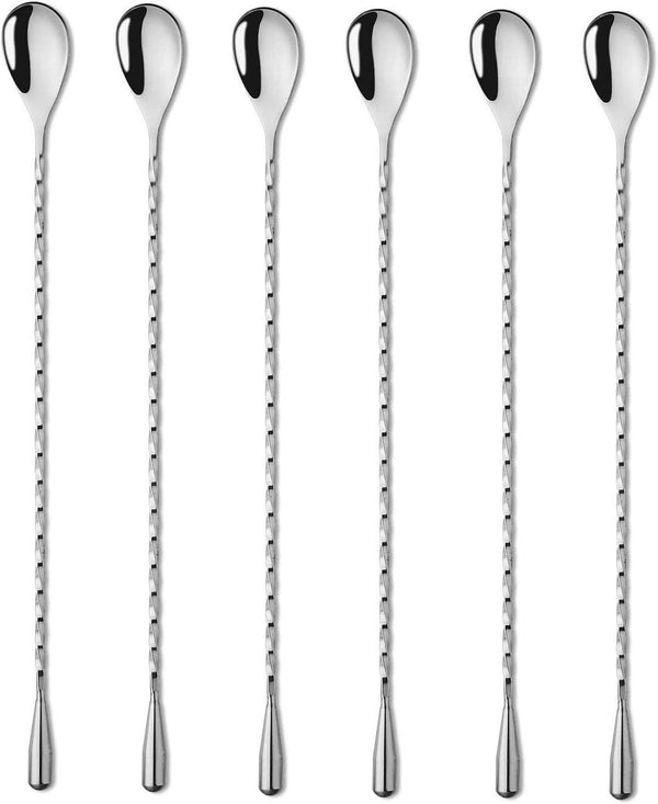 6 Pcs 12 Inch Stainless Steel Bar Mixing Spoon Set, Cocktail Spoon with Spiral Pattern