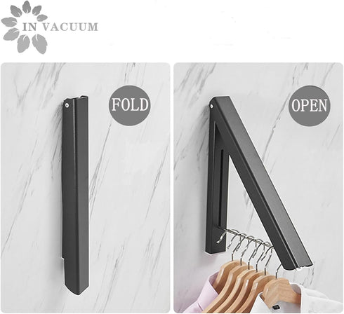 IN VACUUM Clothes Drying Rack, Wall Mounted Retractable Clothes Hanger for Laundry Room, Black