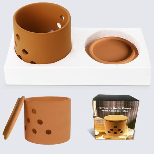 12 LEEPENK Terracotta Garlic Keeper,Vented Clay Garlic Storage Container Saver with Lid and Air Vent,Reserve