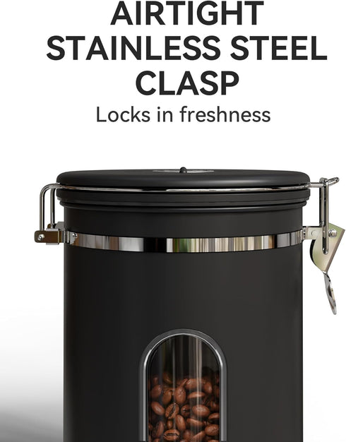 Veken Coffee Canister with Window, Airtight Stainless Steel Storage Container for Coffee, Beans, and Tea