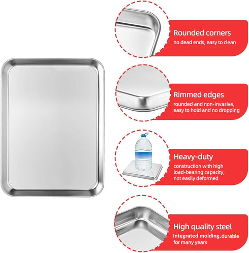 Zacfton Stainless Steel Baking Sheets for Oven, Cookie Sheet Baking Pan 10.5 x 8 x 1 Inch, Easy Clean & Non-stick