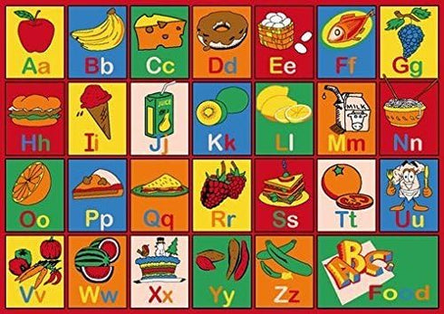 Champion Rugs 3x5 Kids Area Rug ABC Food Learning/Playtime Carpet (3ft4in.x4ft10in.) (3 Feet X