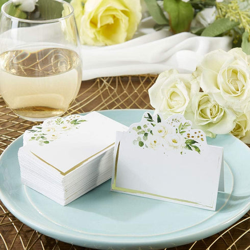 Kate Aspen Eucalyptus Floral Tent Place Cards (Set of 50) - Sage Green Party Decorations for Baby & Bridal Showers