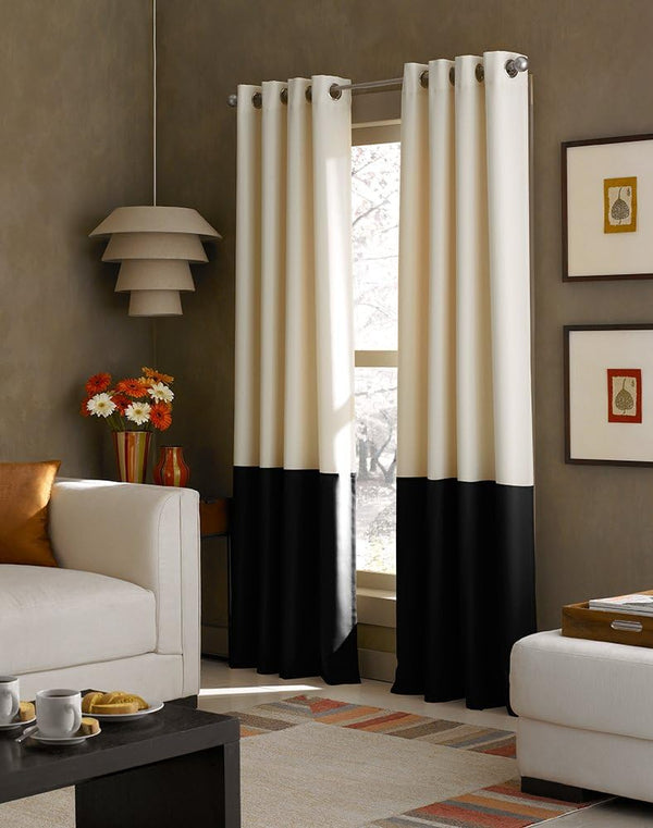 Curtainworks Kendall Color Block Grommet Curtain Panel, 95 inch, Cream/Black